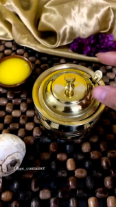 Brass Pure Made Ghee Pot Container With Lid Spoon Made High Quality