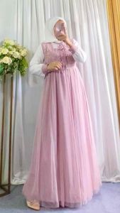 NAURA DRES TILLE PITA LEHER FULL TILE KELILING MANTUL GAMIS LEBARAN MEWAH