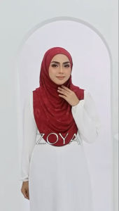TUDUNG INSTANT ZOYA EMBOSSED FLOWER COTTON RIBBED IRONLESS SOFT AWNING SARUNG HIJAB FREE SIZE MURAH