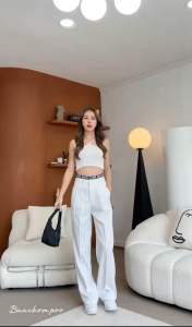 กางเกงลายริ้วทรงกระบอก เอวสูงงานสวย S-XXXL กล้องกางเกงลายริ้วทรงกระบอก