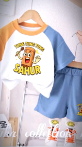 SETELAN KAOS CELANA ANAK LAKI-LAKI PEREMPUAN REGLAN TUNG TUNG SAHUR MOTIF FASHION TER BARU USIA 1-5 TAHUN