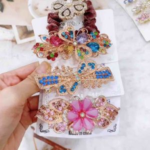 ( tặng 1dây cột tóc) Giá sỉ combo 3 kẹp tóc đính đá gọng 8cm