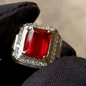 Cincin Batu Akik Asli Garnet Natural Top Kristal Super Mewah