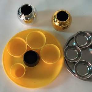 สำรับถาดใส่อาหารถวายศาลพระภูมิ/ศาลเจ้าที่+โอ่งเงินทอง