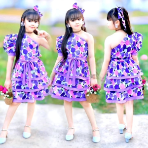 ชุดลายดอก ชุดทองกวาวเด็ก แถมโบว์ผูกผม