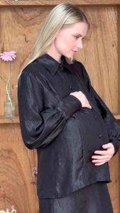 เสื้อเชิ๊ตซาตินคลุมท้อง(ให้นมได้) + กระโปรงคลุมท้องซาติน M56 & M57 เสื้อให้นม ชุดเซตคลุมท้อง ให้นมทำงาน