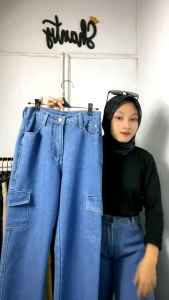 CARGO TERLARIS - Celana Jeans Cargo Wanita - Celana Higwaist Cargo Loose Jeans Wanita- Celana Cargo Terbaru