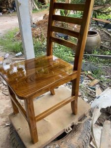 เก้าอี้ไม้สัก เก้าอี้พนักพิงแข็งแรง ไม้สักแท้ ขนาดพื้นนั่ง 40x46 cm สีด้าน