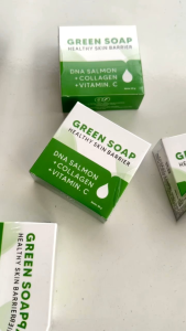 Sabun Wajah dan Badan Pemutih Permanen Jerawat Komedo Green Soap DNA Salmon Kolagen Vitamin C