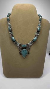 Vintage Tibetan Natural Turquoise Stone Lovely Rare Brass Necklace