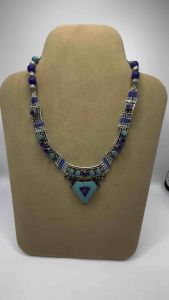 Vintage Tibetan Natural Lapis Lazuli And Turquoise Stone Lovely Rare Brass Necklace