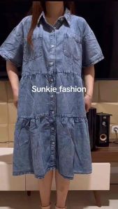 DRESS JEANS RAMPEL LENGAN PENDEK JUMBO(UKURAN SESUAI KETERANGAN PADA GAMBAR)