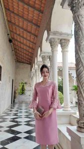 All Ladies เดรสผ้าไหมคอวีเคิพแขนระบาย