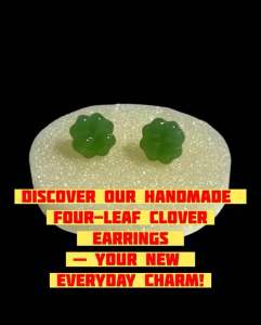 Jade Citrine Four Leaf Clover Crystal Stud Lucky Charm Earrings Kids Adult women Cleansed 1pair