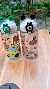 Bình đựng nước bàng nhựa trong suốt 500ml có ống hút khóa chống rò rỉ nước