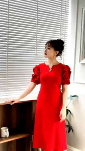 Đầm Thun Tay Hoa Cổ Cách Điệu Sang Trọng Glady G465