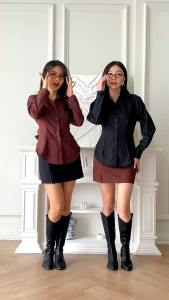 kemeja wanita lengan panjang / atasan / kemeja wanita striped merry