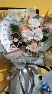 *AM* Buket Boneka Wisuda + Bunga Artificial Premium free topper/kartu ucapan