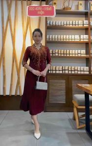 Đầm Trung Niên Dáng Lửng K479 Vải Nhũ Có Lót từ 55-75kg Thông thường