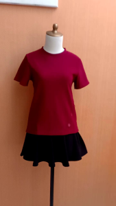 atasan kaos wanita merah maroon M cewek blouse lengan pendek kerja kuliah santai tebal