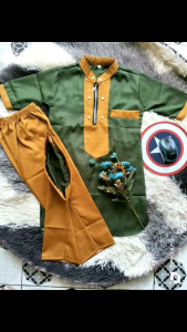 Baju koko kurta anak laki laki usia 4-12th motif kancing dada lengan panjang bahan katun bonus peci