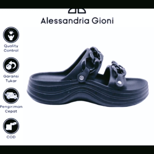 ALANA-Sendal Slip On Strip Dua Ban Rantai Casual Kekinian