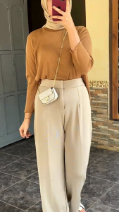 Celana Highwaist Panjang Wanita Kulot Rip Premium - Cozie Cullote Loose Pants - Basic Casual cozy Formal Hitam