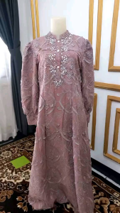 Tanpa Hijab: MIDI Gamis Kamila Dress BORDIR KERANCANG Premium