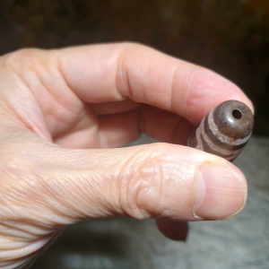 Aged Tibetan Xang Xung (Zhang Zhung) special totem Vishva-vajra Safe & Sound Blessings Dzi with lots of fine red spots (with certificate necklace string)