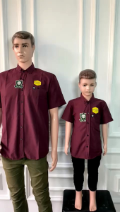 KEMEJA POLOS COUPLE AYAH DAN ANAK LENGAN PENDEK WARNA BURGUNDY / UNGU TUA