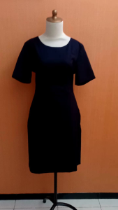 mini midi dress wanita biru tua dongker M L cewek lengan pendek tebal MEWAH