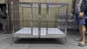 3x4x3 ft STAINLESS DOG CAGE 2DOOR WITH REMOVABLE DIVIDER.. HEAVY DUTY