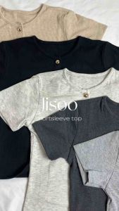 Jisoo Shortsleeve Top | ZOELA | Atasan Wanita Perempuan Lengan Pendek Kancing Rib Knit Basic Crop