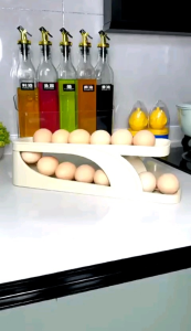 CHD508 Egg Dispenser (2pcs) Gravity Rolling Track Egg Storage Rack Kitchen Organizer Egg Shelf