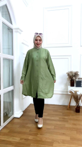 BAJU ATASAN WANITA LONG TUNIK BAHAN POLO LINEN IMPORT