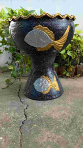 อ่างน้ำดินเผา 14นิ้ว อ่างบัว สวยๆ อ่างดินเผโอเคลือบ กระบวนการดินเผโป