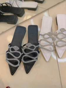 Dép mũi nhọn dây đá hình rắn sáng long lanh