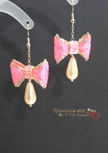 [D.T.C Crystals] Beaded Pink Bow Earrings