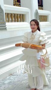 ผ้าไตรเต็มโทเรถวายคู่สังฆทานชะลอมบุญบารมี สังฆทานของกินของใช้ สังฆทานชะลอม8นิ้ว สังฆทานตระกร้าสาน จัดสดใหม่ทุกออเดอร์