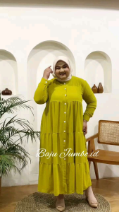 Gamis Full Kancing Jumbo XXXL Ld 130 - 140 cm Busui Kekinian Gamis Susun