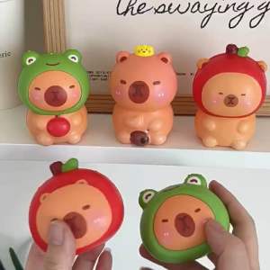 Squishy CAPYBARA Chuột Lang Nước Đội Mũ Thú/Trái Cây Cute Có Túi Lưới