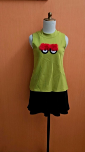 atasan wanita hijau muda bulu mata lucu cute M blouse cewek kutung santai