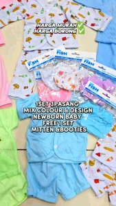 1 Set Mix Colour&Design Free 1 Booties & Mitten Set Newborn Baby Girl Boy Clothes Shirt & Pant Baby Seluar Cotton