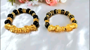 Gelang Fashion Retro Feng Shui Obsidian Emas Ukiran Naga