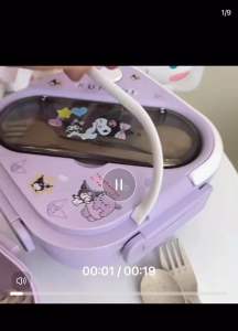 Sanrio Lunch Box Kuromi Kids Portable Fresh Commuting Lunch Box Drop-proof Bento Box With Cutlery