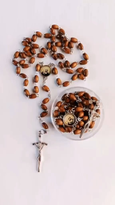 Rosary - Wooden beads Padre Pio Center Medal and Pope John Paul Crucifix Handmade with Round case ( Catholic Rosary)