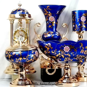 Pajangan Vas Bunga Keramik Biru Dongker Bunga Emas Eropa Dekorasi Rumah