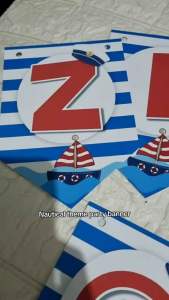 Partify NAUTICAL Theme Customizable Happy Birthday Banner with Name Personalized Letter Banner with Free String Custom Bunting Backdrop Wall Decoration for Kids Boys Girls Party
