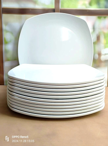 12pcs piring makan petak saji putih melamine 9inch 23cm tebal tahan panas berkuwalitas serbaguna