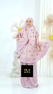 Mukena Anak Tanggung Coquette Katun Motif Pita Rempel 2in1 Mukenah Kids Ribbon Tas Ransel Cantik